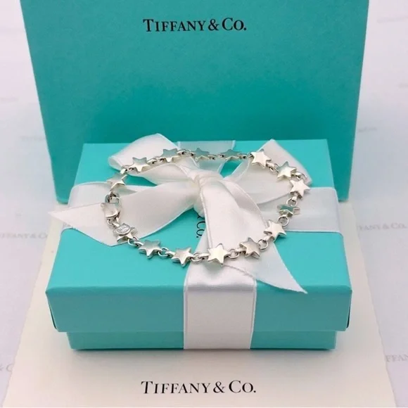 Tiffany & Co. Star Link Chain Bracelet Sterling Silver 925 T&Co Gift Pouch & Box - Picture 8 of 10